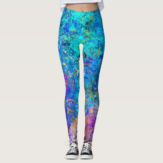 Multicolor Abstract Holi Splatter Painting Leggings (Voorkant)