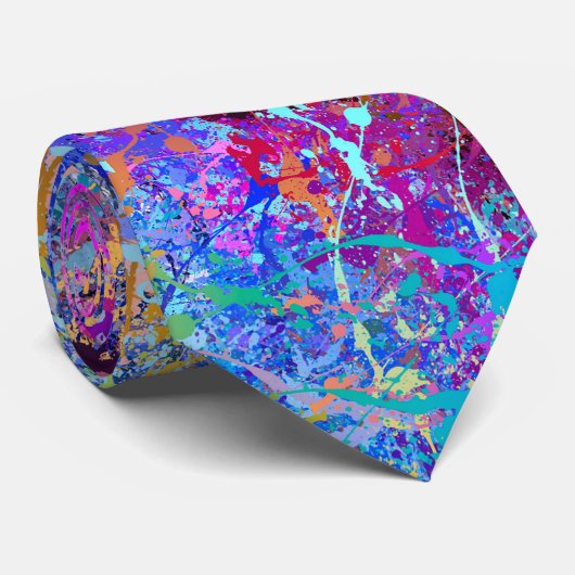 Multicolor Abstract Holi Splatter Painting Stropdas (Opgerold)