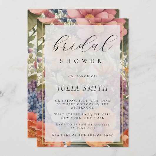 Multicolor Bloemen Bruids Douche Uitnodiging (Voorkant / Achterkant)