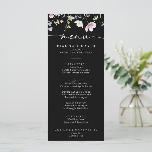 Multicolor Boho Herfst Bloemen Trouwdiner Menu (Staand voorkant)