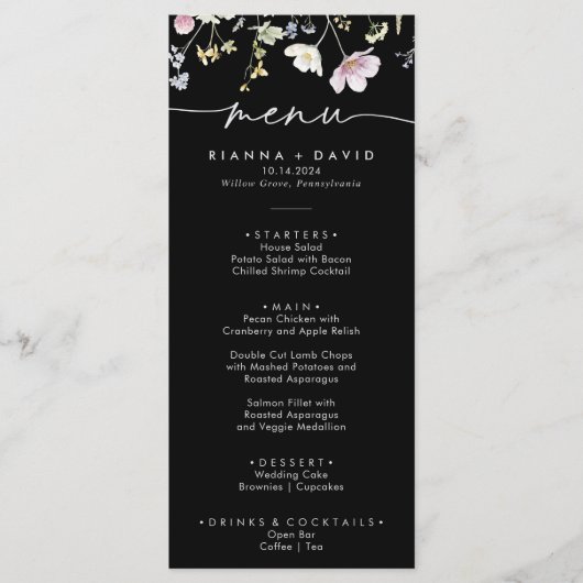 Multicolor Boho Herfst Bloemen Trouwdiner Menu (Voorkant)