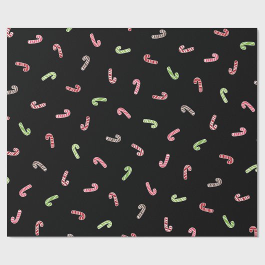 Multicolor Candy Cane Pattern Black Cadeaupapier (Vlak)