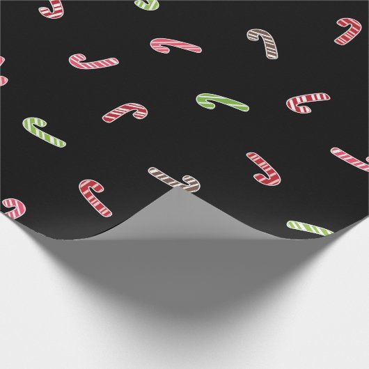 Multicolor Candy Cane Pattern Black Cadeaupapier (Hoek)