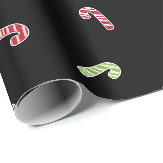Multicolor Candy Cane Pattern Black Cadeaupapier (Rol Hoek)