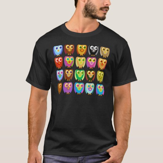 Multicolor Cartoon Character Owl Patroonontwerp T-shirt (Voorkant)