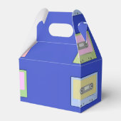 Multicolor cassettebandjes op blauw bedankdoosjes (Achterkant)