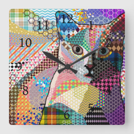 Multicolor Cat 676 Patronen Vierkante Klok