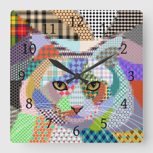 Multicolor Cat 678 Patronen Vierkante Klok (Voorkant)