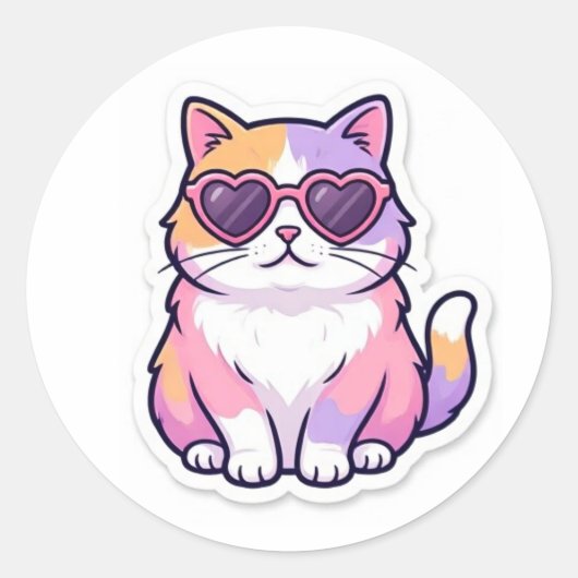 Multicolor Cat With Heart Sunglasses Sticker (Voorkant)