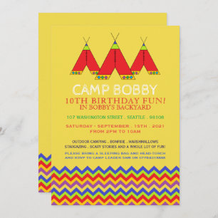 Multicolor Chevron Tipi, Camping Birthday Kaart