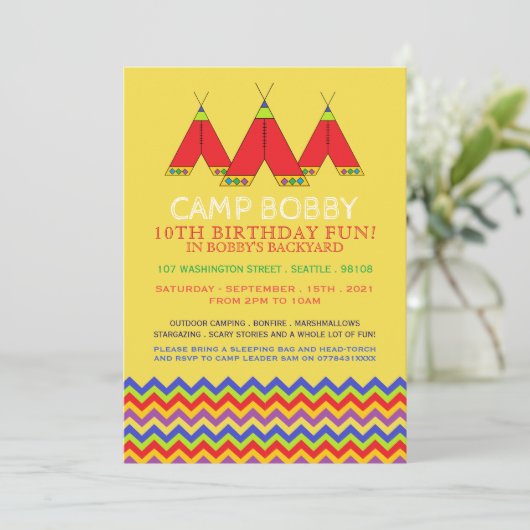 Multicolor Chevron Tipi, Camping Verjaardag Kaart (Staand voorkant)