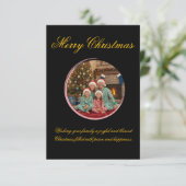 Multicolor Christmas Greeting Card with Family Mes Bedankkaart (Staand voorkant)