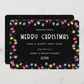Multicolor Christmas Lights Black Business Feestdagenkaart (Voorkant / Achterkant)