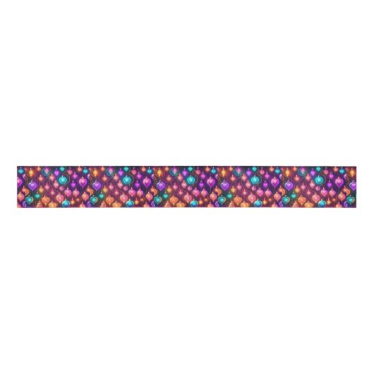 Multicolor Christmas Lights Patterned Grosgrain Lint (Voorkant)