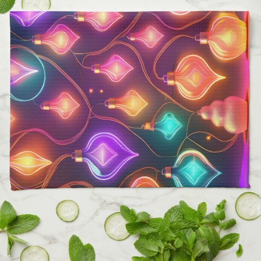 Multicolor Christmas Lights Patterned Theedoek (Gevouwen)