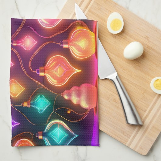 Multicolor Christmas Lights Patterned Theedoek (Quarter Fold)