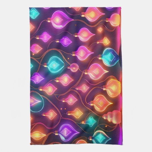 Multicolor Christmas Lights Patterned Theedoek (Verticaal)