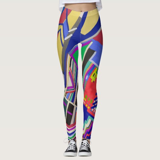 Multicolor collage tekening leggings (Voorkant)