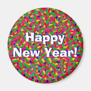 Multicolor Confetti "Gelukkig Nieuwjaar!" Magneet