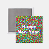 Multicolor Confetti "Gelukkig Nieuwjaar!" Magneet (Voorkant / Achterkant)