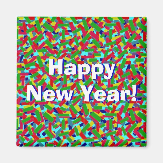 Multicolor Confetti "Gelukkig Nieuwjaar!" Magneet (Voorkant)