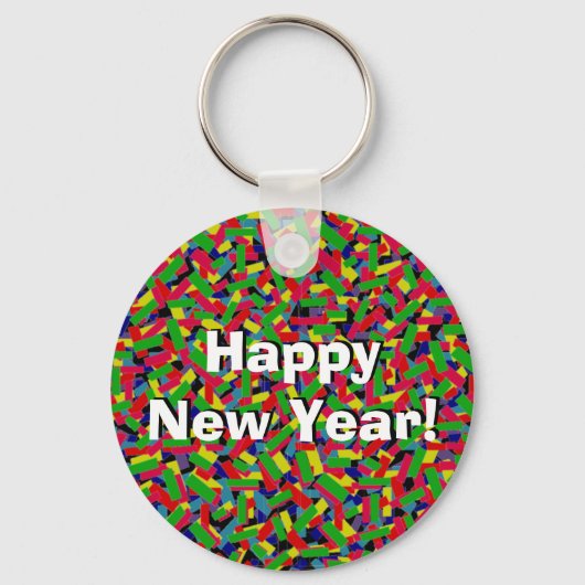 Multicolor Confetti "Gelukkig Nieuwjaar!" Sleutelhanger (Voorkant)