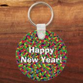 Multicolor Confetti "Gelukkig Nieuwjaar!" Sleutelhanger (Voorkant)