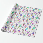 Multicolor cute ijs-can eenhoorn patroon cadeaupapier (Uitgerold)