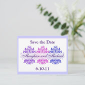 Multicolor Damast Save the Date Aankondigingskaart (Staand voorkant)