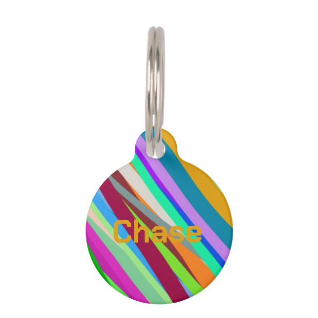 Multicolor diagonal line pattern  huisdierpenning (Voorkant)