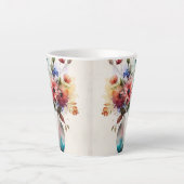 Multicolor DK Blauw Roos Bloemen #4 Latte Mok (Voorkant)