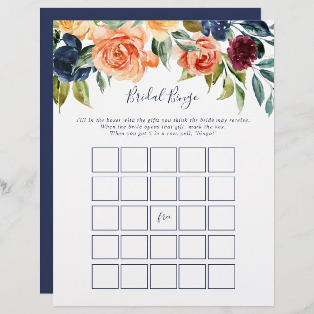 Multicolor Elegant Floral Bingo Game (Voorkant / Achterkant)