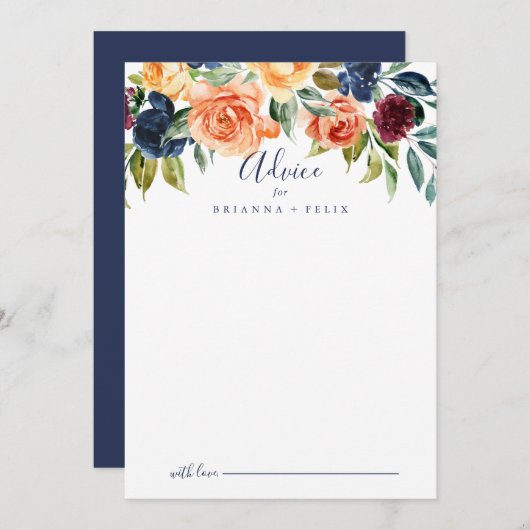 Multicolor Elegant Floral Wedding Advice Kaart (Voorkant / Achterkant)