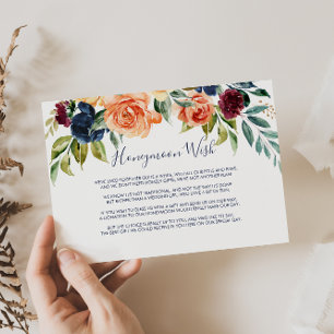 Multicolor Elegante Bloemige Honeymoon Wens  Informatiekaartje