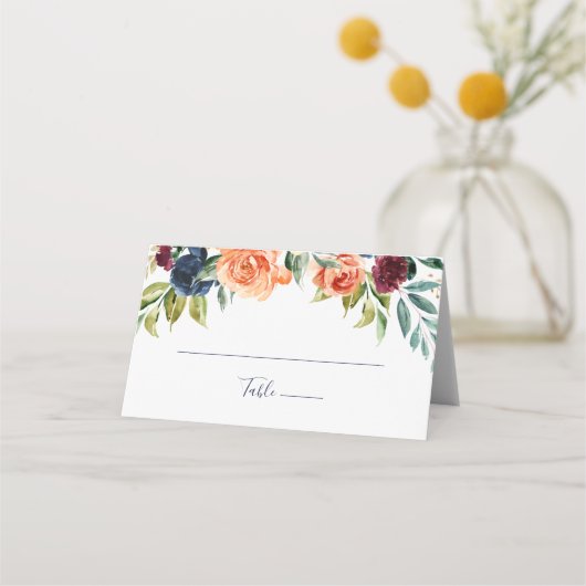 Multicolor Elegante Trouwplaatskaart met Bloemen Plaatskaartje (Voorkant)