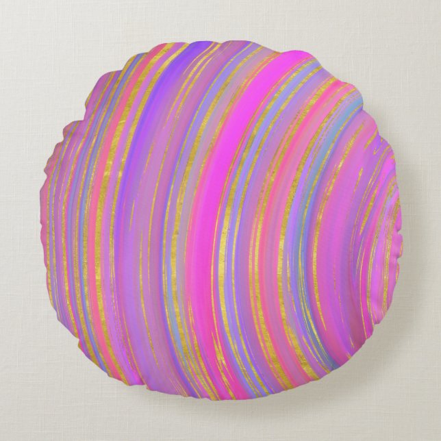 Multicolor en Gold Rond Kussen (Voorkant)