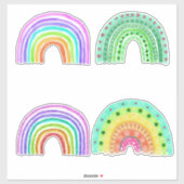Multicolor en groene witte Waterverf Rainbows Sticker (Vel)