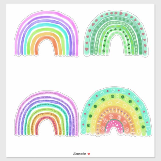 Multicolor en groene witte Waterverf Rainbows Sticker (Vel)