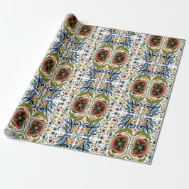 Multicolor Estse volks kunst bloemmotief Cadeaupapier