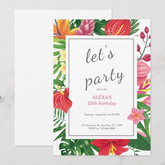 Multicolor exotische bloemen Laten we feestvieren Kaart (Voorkant / Achterkant)