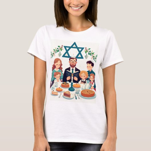 Multicolor Familie Hanukkah T-shirt (Voorkant)