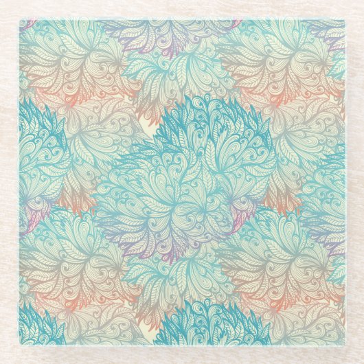 Multicolor Floral Doodle Patroon Glazen Onderzetter (Voorkant)
