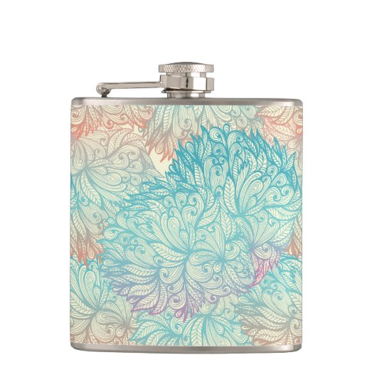 Multicolor Floral Doodle Patroon Heupfles (Voorkant)