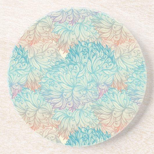 Multicolor Floral Doodle Patroon Zandsteen Onderzetter (Voorkant)