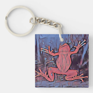 Multicolor Frog Sleutelhanger Rood vierkant