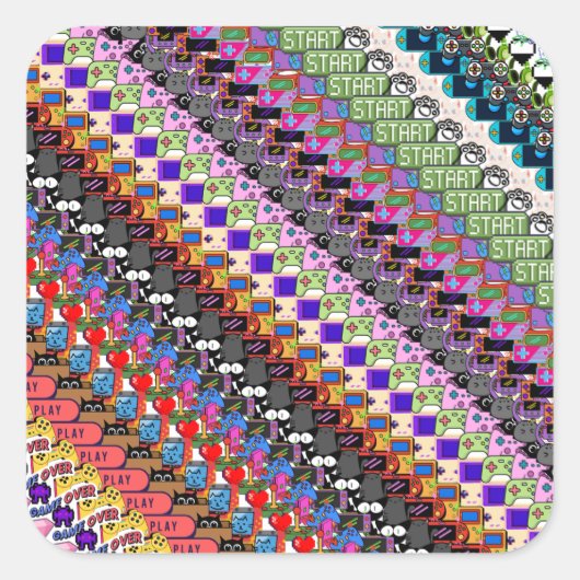 Multicolor Gamer Video Game Cat Pattern Sticker (Voorkant)