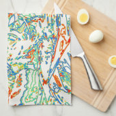 Multicolor gebogen lijnpatroon - Retro kleur Theedoek (Quarter Fold)