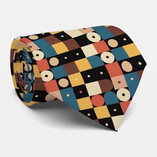 Multicolor Geometric Circles & Squares Bauhaus Stropdas (Opgerold)