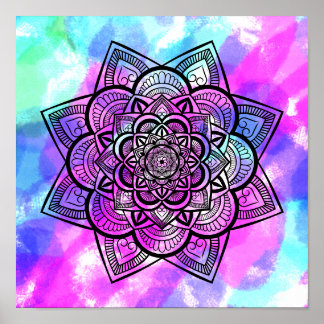 Multicolor Geometric Floral Mandala Art Afdrukken Poster