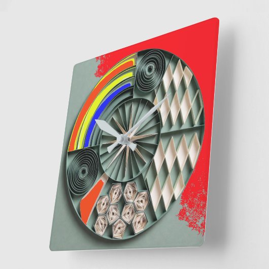 Multicolor Geometric Quilling-Style Mandala Vierkante Klok (Hoek)